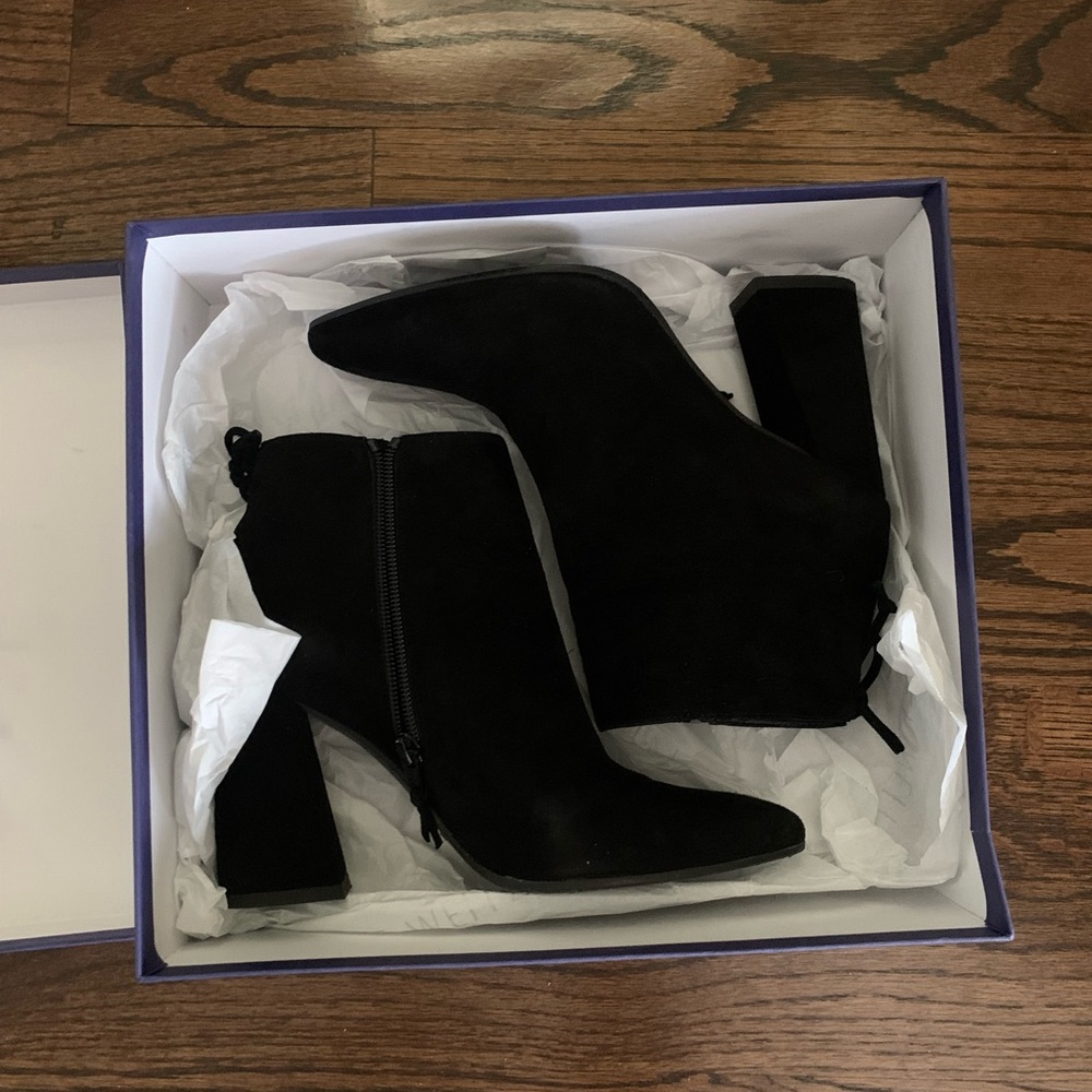 Stuart Weitzman Grandiose Black Suede Zip Ankle Boots